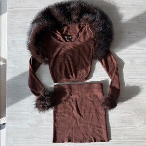 Cute Faux Fur Sweater Skirt Set